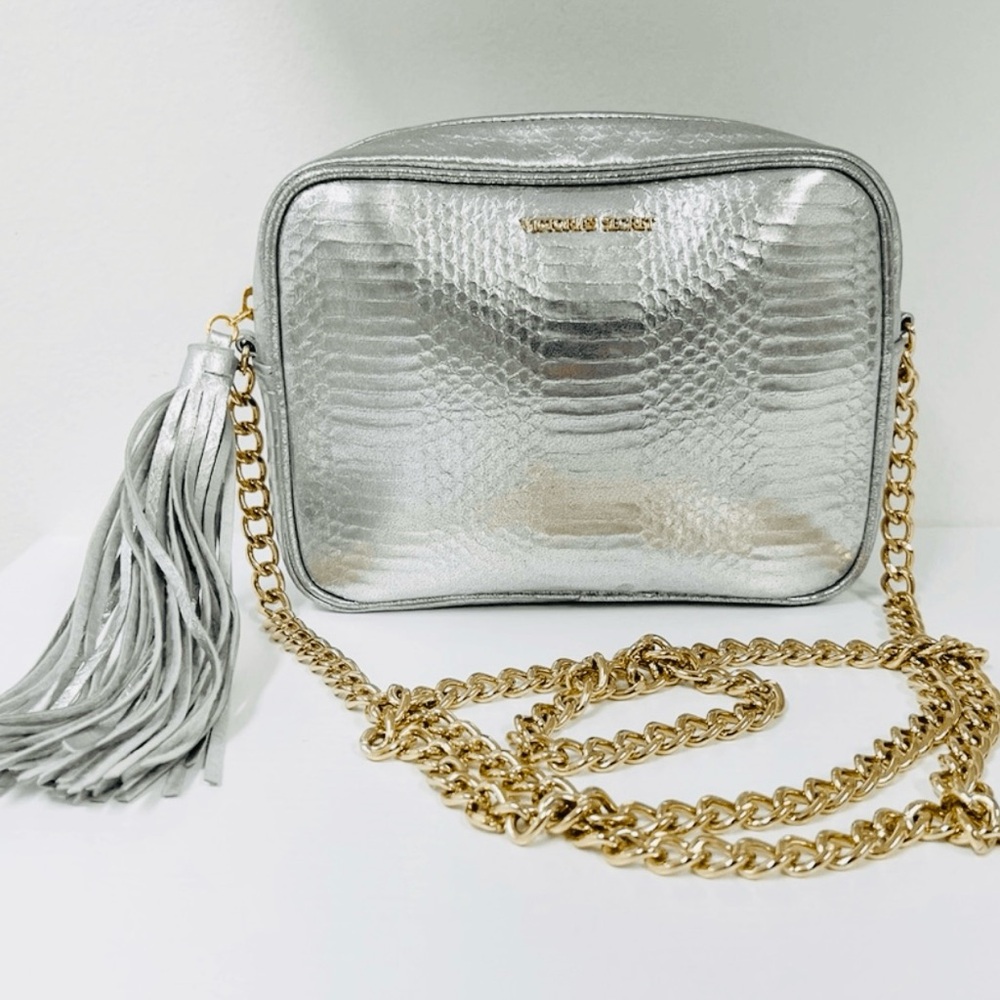 Victoria's Secret Silver Crossbody Bag with Gold Chain